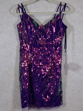 NWT Alyce Designs Paris Bright Purple Mini Dress,Lace & Sequin+Toile,Lining Sz 4
